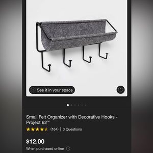 Small Felt Organizer w/ Decorative Hooks
Project62 TARGET (3 of them)(no screws)